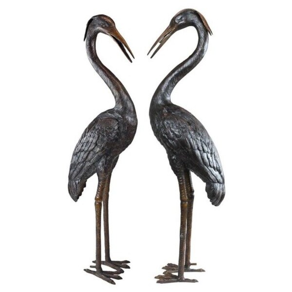 Medium Herons Cast Bronze Garden Statues Set of Two Piped Sculptures